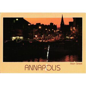 Vintage Annapolis Maryland Main Street Postcard Nighttime View Circa 1980s